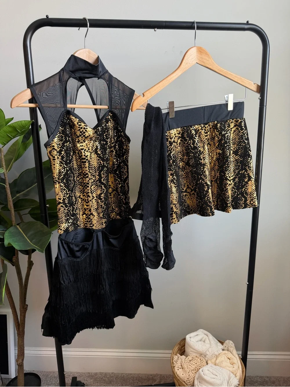 Weissman Black and Gold Snakeprint Dance Set